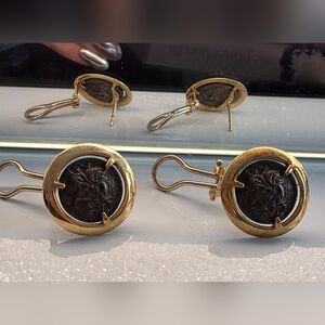 Gold and Black Italian  Coin Earrings